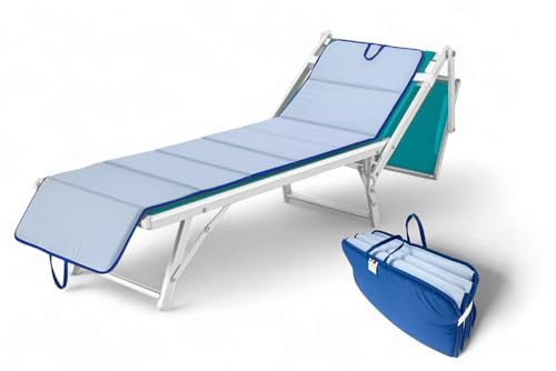 Tex family Colchón plegable para tumbona de playa, piscina, reversible, 52 x 200 cm y grosor 2 cm, con asas, color azul y azul