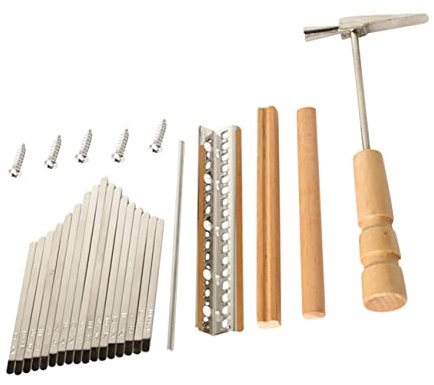 Kalimba Ersatzteilset mit 17 Tasten Selbstgemacht Zubehör | 1 Satz mit Sattel, Holz und Metall, Brücke, Schrauben und Stimmhammer