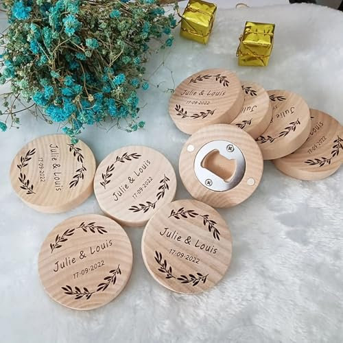 Gufacai Personalised Wedding Bottle Opener, Personalised Wooden Bottle Openers, Gift for Weddings, Guests, Wedding Decorations, Personalized Gift (40 Pieces)