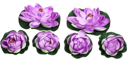 TOGEVAL 2 Sets Realistische Simulation Lotus Lilien Kunststoff Teich Pflanzen Künstliche Schwimmende Lotus Für Aquarium 6 Stücke * 2