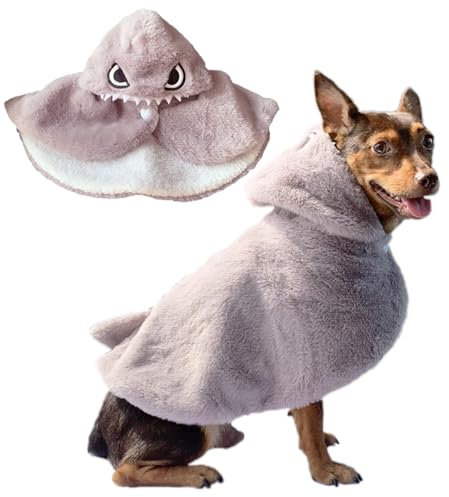 YQYS Dog Cat Halloween Costumes Warm Plush Poncho for Small Dogs Kitten Halloween Outfit Costums for Teacup Dog Puppy Clothes for Chihuahua Yorkie Maltese Min Pin Pomeranian Poodle Grey Shark XXSmall
