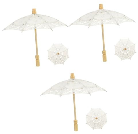 SOIMISS 3stücke Hochzeitsparasol Mit Spitze Und Stickerei Eleganter Brautschirm Für Fotografie Und Hochzeitsfeiern Romantisches Dekorationsaccessoire Vielseitig Einsetzbar
