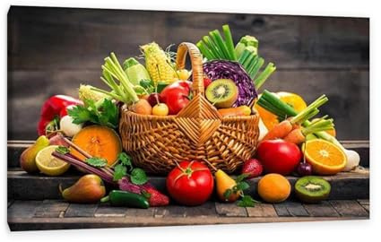 Modern Kitchen Wall Art Fruit and Vegetable Basket Posters and Oil On Canvas Prints Restaurant Decoration Gifts 80x50cm(31x20in) Inner frame