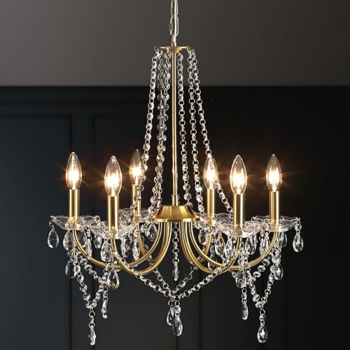 LXWNYY Crystal Chandeliers Ceiling Light, 6 Lights Modern Gold Ceiling Lights Living Room，Gold Chandelier Lighting for Bedroom,Dining Room, Foyer, Hallway, Kitchen, Lounge, Height Adjustable