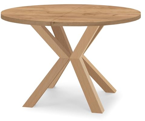 Dekori Möbel Runder Ausziehbarer Tisch für Esszimmer RAL mit Holzbeinen, Skandinavischer Stil, Durchmesser Varianten von : 90 bis 220 cm (Eiche Craft Gold, 100/150 cm)