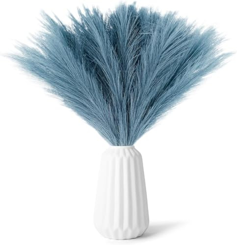 ChAusa Pampas Grass Fluffy 30 Pcs - 21.65/55CM Artificial Faux Boho Home Decor for Wedding, Living Room, Bedroom, Office, Floor Vase (Blue)