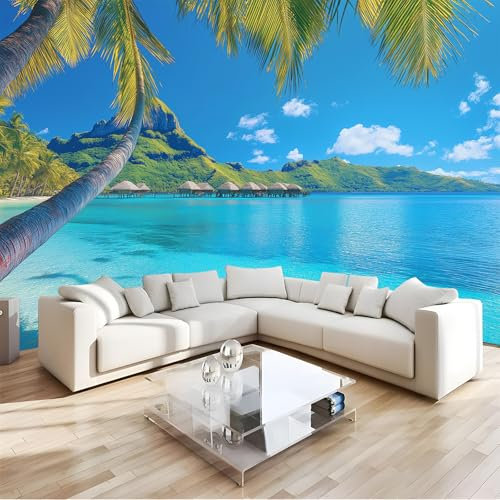Papier peint à décoller et à coller sur des plages tropicales, 380 x 280 cm, papier peint autocollant amovible à motif de marguerites, paysage naturel, pour chambre à coucher, papier peint décoratif