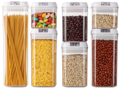 GENERIX 7 Pack Airtight Food Storage Containers Set with Lids – BPA-Free Stackable Kitchen Pantry Organizers for Cereal, Pasta, Rice, Beans & Dry Food – Clear Plastic Storage Canisters