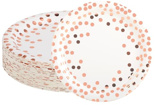 Hisdricus Pappteller 50 Stück, Einwegteller, Biologisch Abbaubar, Geeignet für Partys, Grillabende, Kindergeburtstage, Hochzeiten, Picknicks und andere Veranstaltungen, Robuste 300 g/m²(Roségold)