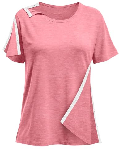 Chemises de Chirurgie Post-épaule pour Femme - Manches Courtes - Bras Ouvert - Épaules Ouvertes - Vêtements de Chimio, Rose (05), Taille M