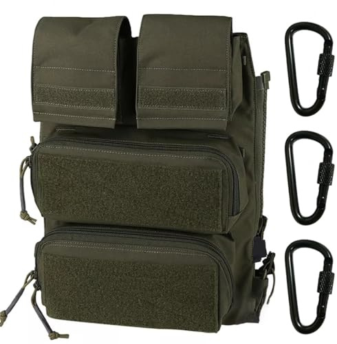 WLXW Tactical Zip-on Panel Combat Zip Pack MOLLE-Trinkrucksack Für CPC/JPC2.0 Plattenträger, Trinkblasenweste, Zubehör(Green)