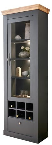 Furn.Design Vitrinenschrank in grau und Wotan Eiche Landhaus, Wohnzimmer und Esszimmer Vitrine 72 x 201 cm, Ribera