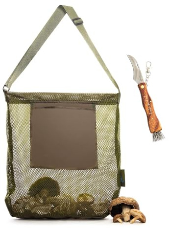 Wouueso Pilzsammelset, Pilzbeutel und Pilzmesser mit Bürste, Tragbarer Wildpilz-/Morchelsammelbeutel, Sammelbeutel