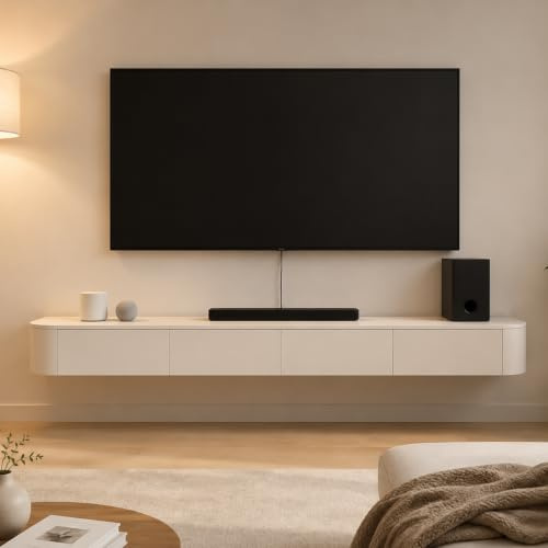 Generisch Wandregal Mit Stauraum Schwebende TV-Konsole Weiß 240cm Schwebendes Regal Mit Türen An Der Wand Befestigte Fernsehstände Für Wohnzimmer, Schlafzimmer