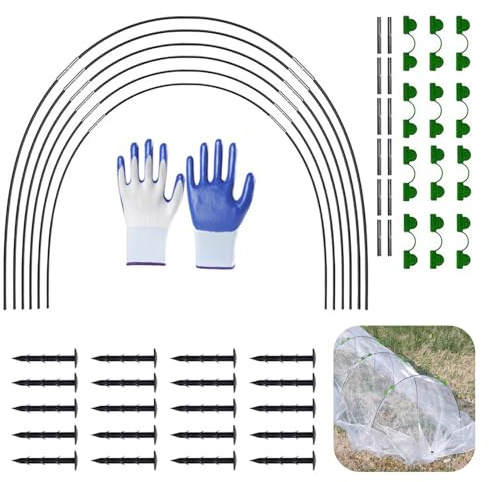 92Pcs Greenhouse Hoops for Raised Beds, Garden Hoops with 20 Clips for Netting Tunnel, Flexible Green Garden Cloche Crop Protection Hoop for Netting Raised Beds