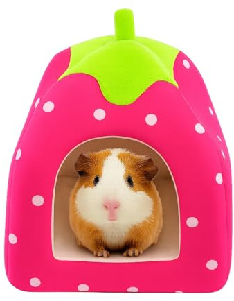 Rabbit Bed, Guinea Pig Bed and Hideout, 24 * 24cm Cozy Shelter for Guinea Pig Bed, Soft Strawberry Design Pet House for Small Animals, Chinchillas, Ferrets and Other Small Animals