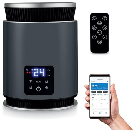 BLACK+DECKER 1.8KW Smart Desk Ceramic Heater, 2 Heat Settings, Adjustable Thermostat, 24 Hour Timer, BLACK+DECKER HOME APP, Black, BXSH37030GB