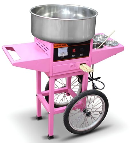 UPLTOE 1200w Electric Cotton Candy Machine Cart, Mobile Rolling Candy Floss Maker with 18 Inch Stainless Steel Bowl Sugar Scoop and Drawer, Easy Home or Commercial B