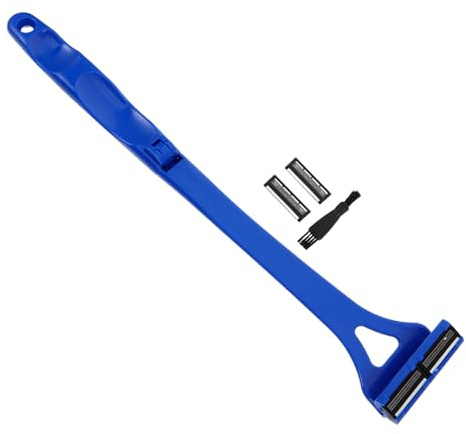 WRITWAA Maquinilla de Afeitar para Espalda con Triple Ajustable Recortadora Manual Portátil para Hombres Afeitado Seco y Húmedo Color Azul con Cabezales Reemplazables