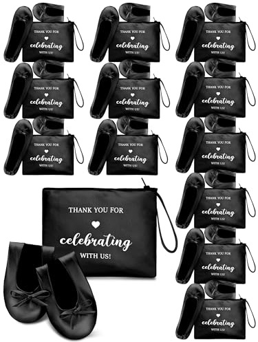 Cuffbow 24 Pairs Wedding Foldable Flats Dancing Shoes Bulk Women's Roll up Ballet Flats Wedding Party Slippers for Bridesmaids Guests (Black)