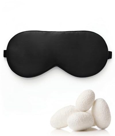 lulir Masque de Nuit Cache Yeux Oeil en Soie Ultra-Douce Pure à 100% Bloque la Lumière avec Bandeau Réglable pour Dormir Voyage Hommes et Femmes(Noir)