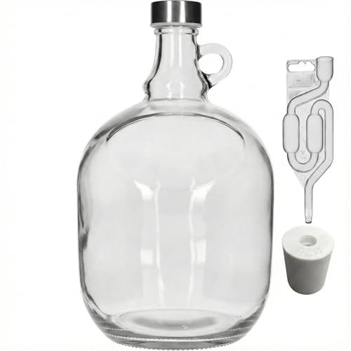 lilawelt24 Gärballon 3 L mit Gärröhrchen & Gummikorken – Glasballon mit Metallverschluss, ideal für Wein, Bier, Cider, Likör & Fermentation (1x 3L Set)