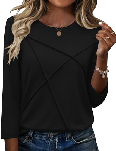 Kistore Black Tops for Women UK Crew Neck Ladies Tops Size 22-24 Black