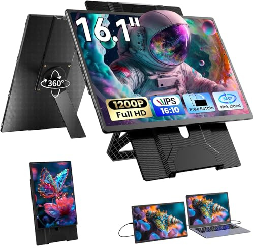 Blackview Extensor de pantalla para laptop de 16 pulgadas, soporte magnético desmontable giratorio de 360°, monitor portátil FHD 1200P IPS para laptop, verdadero Plug & Play para viajes de negocios