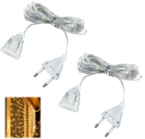 Set mit 2 transparenten Verlängerungskabeln, 5 Meter Länge, dünnes und flexibles 2-adriges Kabel, ideal für dekorative Beleuchtung und Geräte mit geringem Energieverbrauch, aus PVC und reinem Kupfer