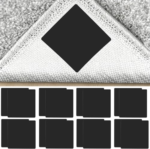 Teppich Antirutschunterlage, 16 Stück Antirutschmatte für Teppich(10×10cm) | Wiederverwendbare Teppichstopper für Eckenfixierung Auf Fliesen Parkett Laminat Teppichunterlage Quadrat