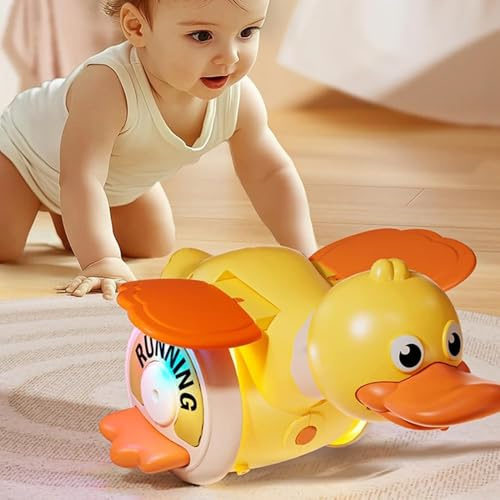 Ykgutilu Anatra strisciante, giocattolo per bambini da 1 anno, con regolazione del suono e della velocità, ricaricabile tramite USB, per bambini da 6 mesi a 5 anni
