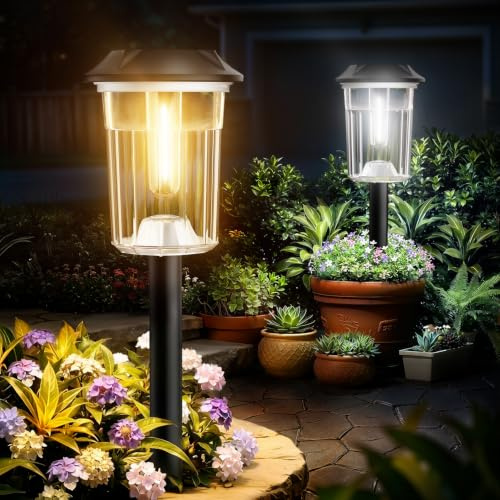 BITPOTT Solarlampen für Außen Garten, 6 Stücke Solarleuchten Garten 2 in 1 Kaltweiß & Warmweiß Umschalten, IP65 Wassserdicht Solar Gartenleuchten für Außen Wege,Terrasse,Rasen Weg