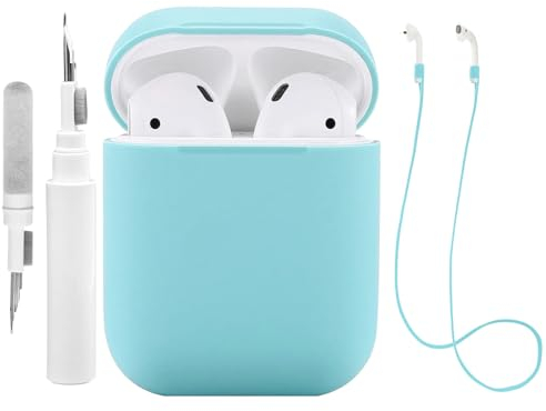 Étui en Silicone Compatible avec Les AirPods 2 1 avec kit de Nettoyage, étui de Protection Compatible avec Apple AirPods 2 avec Sangle de Sport, Housse Souple pour l'étui des Airpods 1 2 (Bleu Clair)