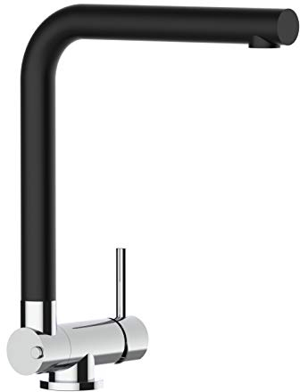 Unterfenster Küchenarmatur Wasserhahn Küchenmischer mit schwenkbarem Auslauf - Gesamthöhe abgeschwenkt nur 45mm // Auslauf drehbar 360° - Chrom/Granit Schwarz