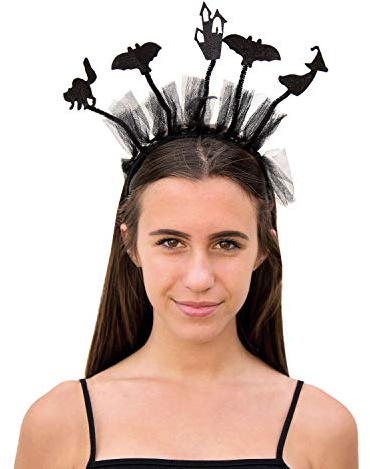 Oblique Unique® Haarreifen mit Fledermaus Hexe Katze Gespenster Haus Haarreif mit Glitzereffekt für Halloween Fasching Karneval Party Kostüm Schwarz