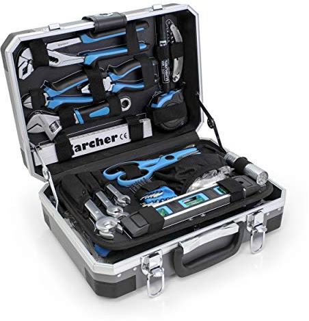 Karcher Werkzeugkoffer 114-teiliges Tool-Set I Werkzeugset aus Chrom Vanadium & Karbonstahl mit Hammer, Schraubendreher, Steckschlüssel, Bitsatz uvm. I Praktischer Koffer für Werkzeug