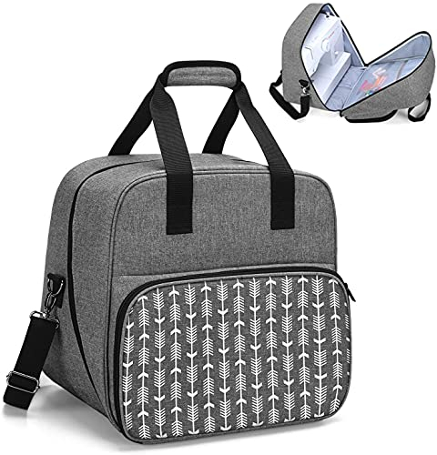 Yarwo Nähmaschinentasche mit Abziehbarem Holzbrett, Universal Tragetasche mit Großer Öffnung, Kompatibel mit Allen gängigen Nähmaschinen, Grau mit Pfeilmuster(PATENT ANGEMELDET)