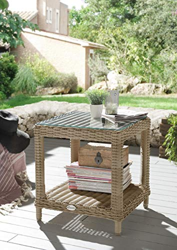 Destiny Beistelltisch Merano mit Glasplatte, Polyrattan, Pearl Shell