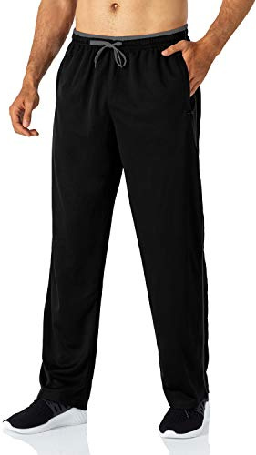 Butrends Pantalon de Jogging pour Homme Pantalon de Course léger avec Poches zippées Pantalon de Sport Taille élastique Pantalon de survêtement à Fond Ouvert (Noir/Gris-XL)