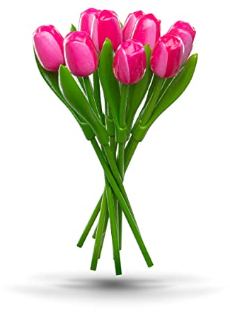 MomoMoments Bouquet di tulipani in legno rosa/bianco per la persona amata, 9 tulipani in legno, 34 cm di altezza, dipinto a mano, bouquet, made in Olanda