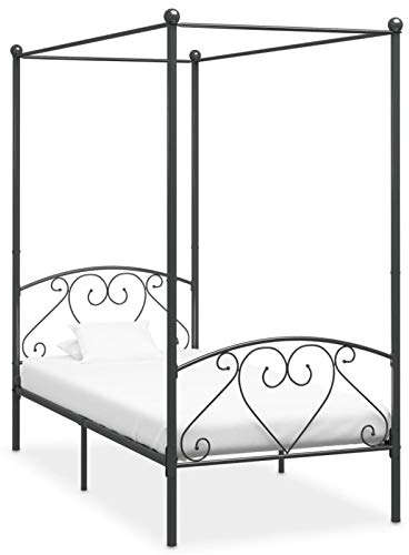 Tidyard Himmelbett-Gestell Metallbett Bettgestell Einzelbett Bettrahmen Lattenrost Schlafzimmerbett Schlafzimmermöbel Ehebett Grau Metall 120 x 200 cm