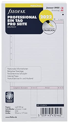 Filofax Personal Prof.1 Tag pro Seite (deutsch)2022, 22-68474