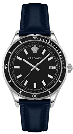 Versace HELLENYIUM Gent Uhr für Herren in der Farbe Blau mit Armband aus Leder, Wasserdichtigkeit: 5 bar, Gehäusedurchmesser: 42 mm, VE3A002 20