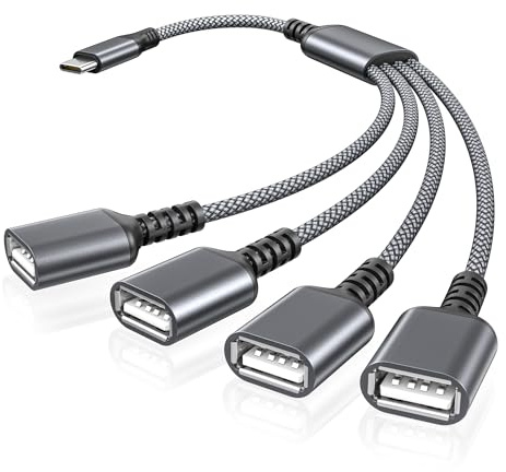 Basesailor USB C Stecker auf Vier USB Buchsen Adapter 0.3M,OTG Splitter | Thunderbolt 3 4 Typ A 2.0 Port Dongle Konverter Mehrere Hub Kabel für iMac,MacBook,iPad Pro Air,PC Laptop,iPhone 17 Plus Max
