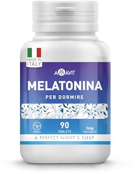 AMAVIT Melatonina per Sonno 1mg 90 Compresse [Fornitura per 3 Mesi] MADE IN ITALY Integratore Alimentare con Melatonina Adenosina Glicina | Alternativa ai sonniferi | Senza glutine e lattosio