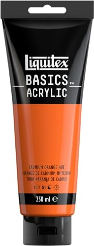 Liquitex 88700234 Basics - Pittura acrilica, Pigmenti per artisti monopigmentati, Resistente alla luce, durevole nel tempo, Finitura satinata, Tubo da 250 ml - Arancia Di Cadmio Imitatione