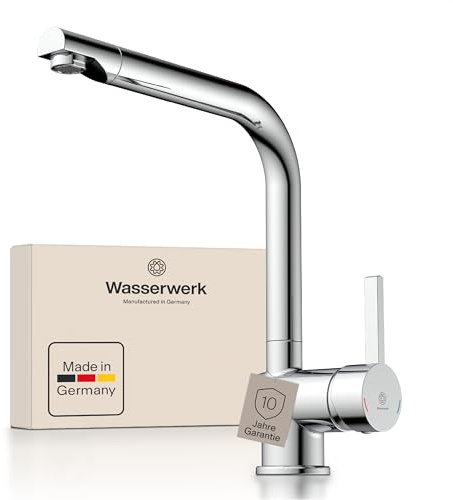 WK4 Wasserwerk | Küchenarmatur | Design|Wasserhahn Küche | Chrom | 360° drehbar | Armatur mit Energiesparfunktion & Verbrühschutz | Premiumqualität Made in Germany