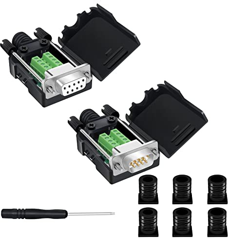 YIOVVOM DB9 Breakout-Anschluss, DB9 lötfrei, RS232 D-SUB Stecker und Buchse, serielle Adapter, 9-poliger Anschluss, weißer Adapter auf Terminalstecker, Signalmodul mit Gehäuse, 2 Stück