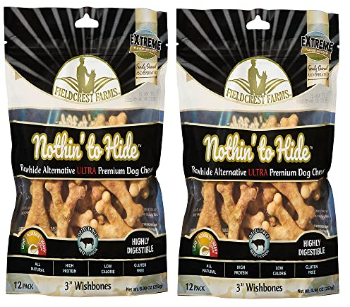 Fieldcrest Farms Nothing to Hide Natural Rawhide Alternative 3'' Wish Bones for Dogs - Digestible Rawhide Free Dog Chews Long Lasting - Bones for Small Dogs - Great for Dental Health 24 Bones