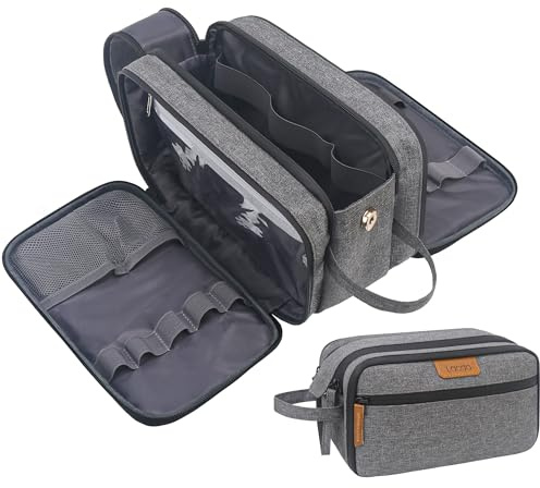 Lacdo Toalettväska för Män, Travel Toiletry Organizer Dopp Kit Vattentät Stor Rakväska för Toalettartiklar Tillbehör Kosmetiska Väskor, Grå